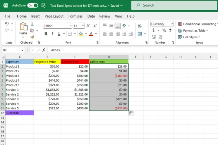 Second-subtraction-in-Excel-spreadsheet