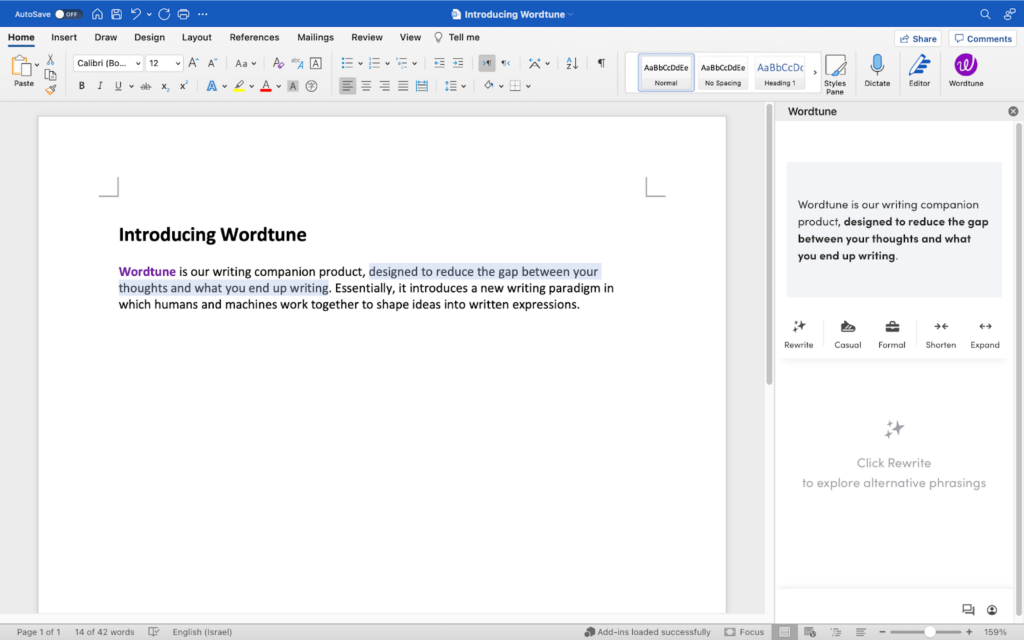 Wordtune for Microsoft Word